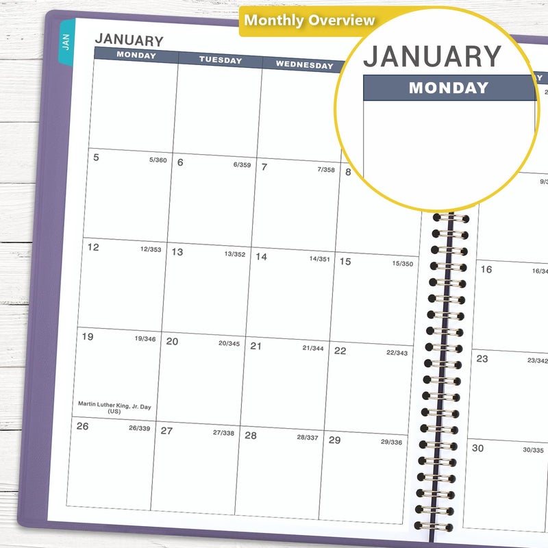 Poluma Appointment Book/Planner 2026 - Weekly Appointment Book 2026, January 2026 - December 2026, 8.26"x 11.4", Daily/Hourly Planner with Tabs, 15 Minutes, Wirebound - Purple - Image 4